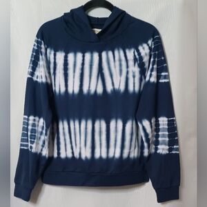 Madewell Navy Blue and White Tie-dye Hoodie Pull-Over Sweater. M